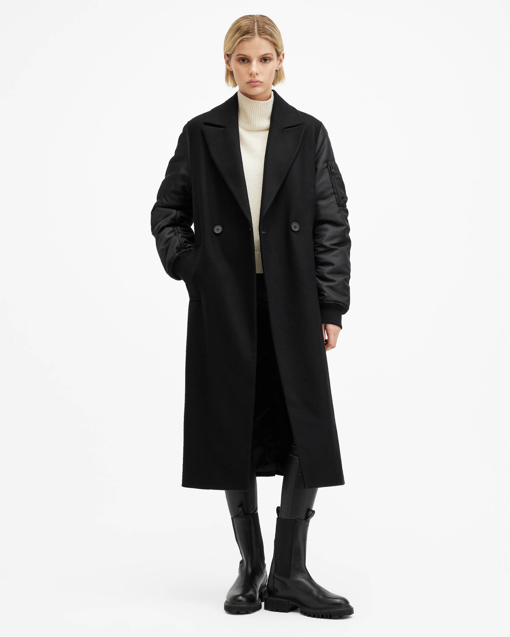 Paulah Wool Blend Double Breasted Coat | AllSaints UK