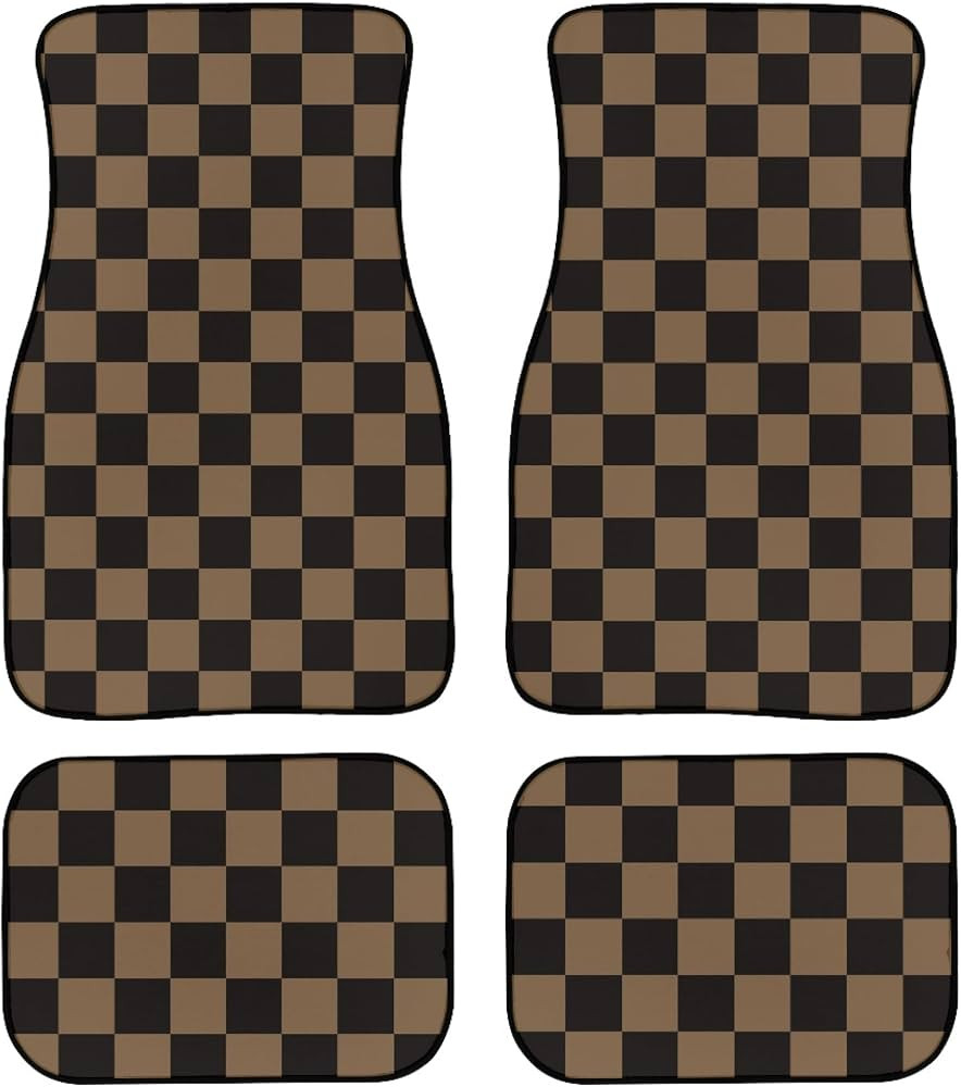 Checkered Car Mats Set of 4 Abstract Checkered Flag Vintage Black Brown Checkers Chess Board Grid... | Amazon (US)