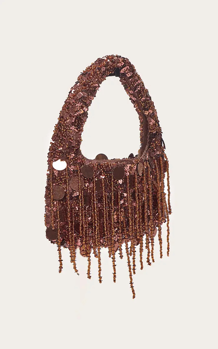 Bronze Sequin Tassel Mini Hand Bag | PrettyLittleThing | PrettyLittleThing UK