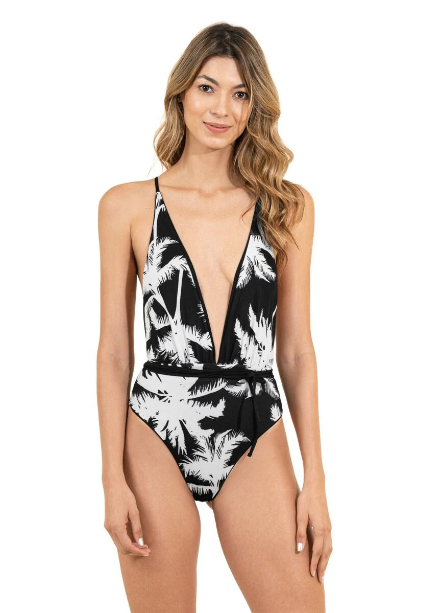 Maaji Jade Black Safari Plunge One Piece | Maaji