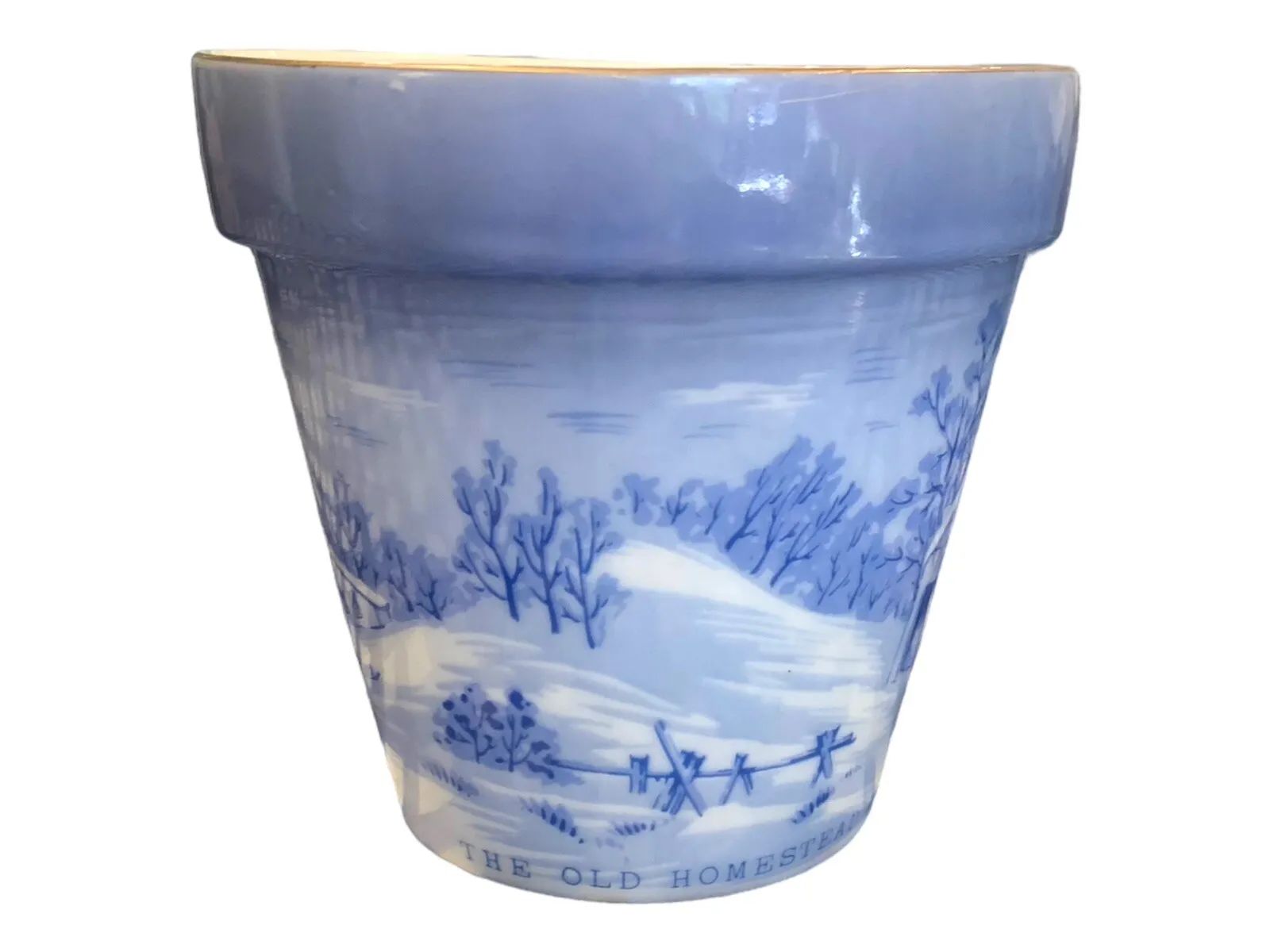 Vintage Currier & Ives Blue and White Homestead in Winter Mini Pot Planter | eBay US