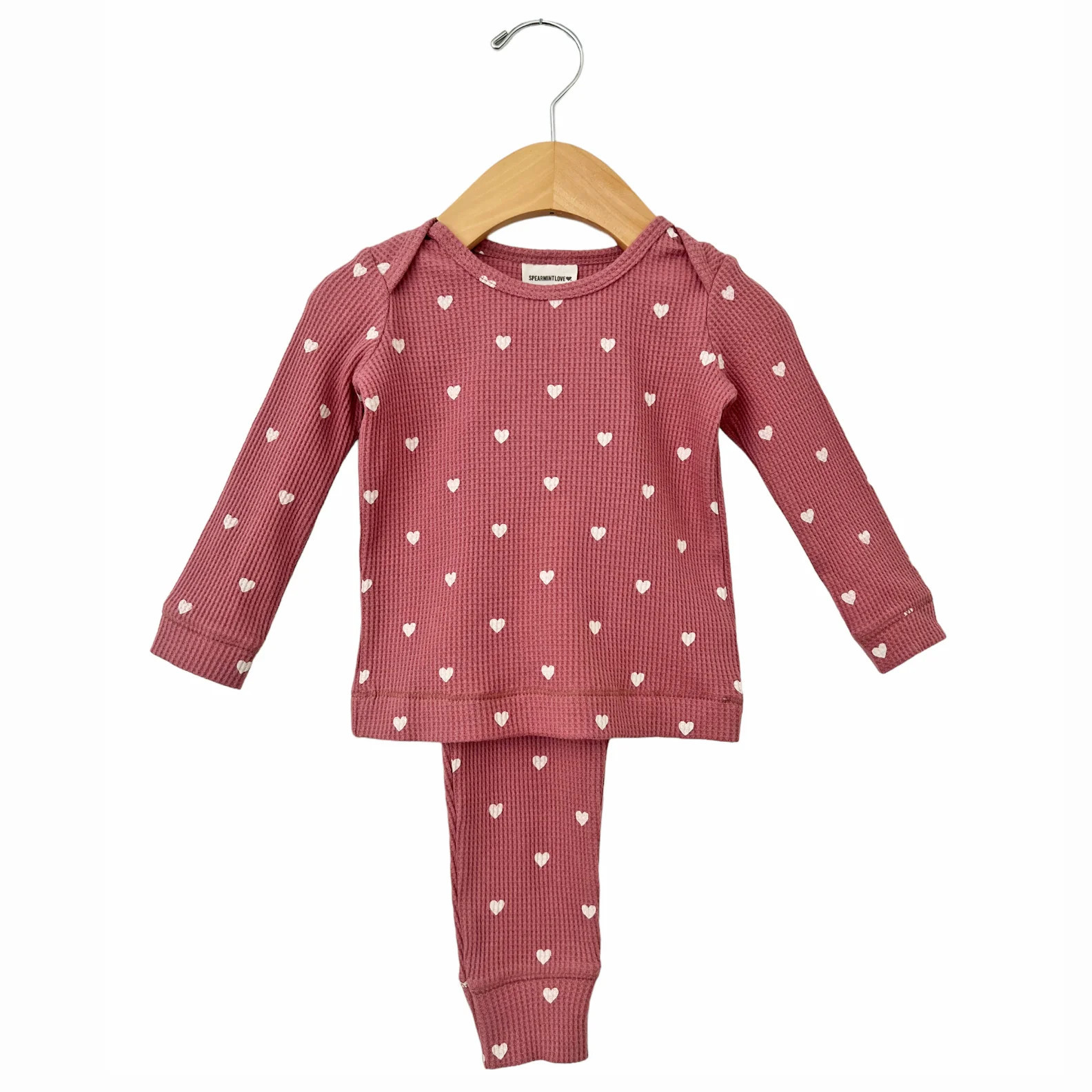 Organic Waffle 2-Piece Set, Mauve Heart | SpearmintLOVE