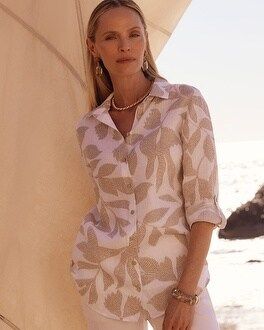 No Iron™ Linen Etched Leaf Tunic | Chico's