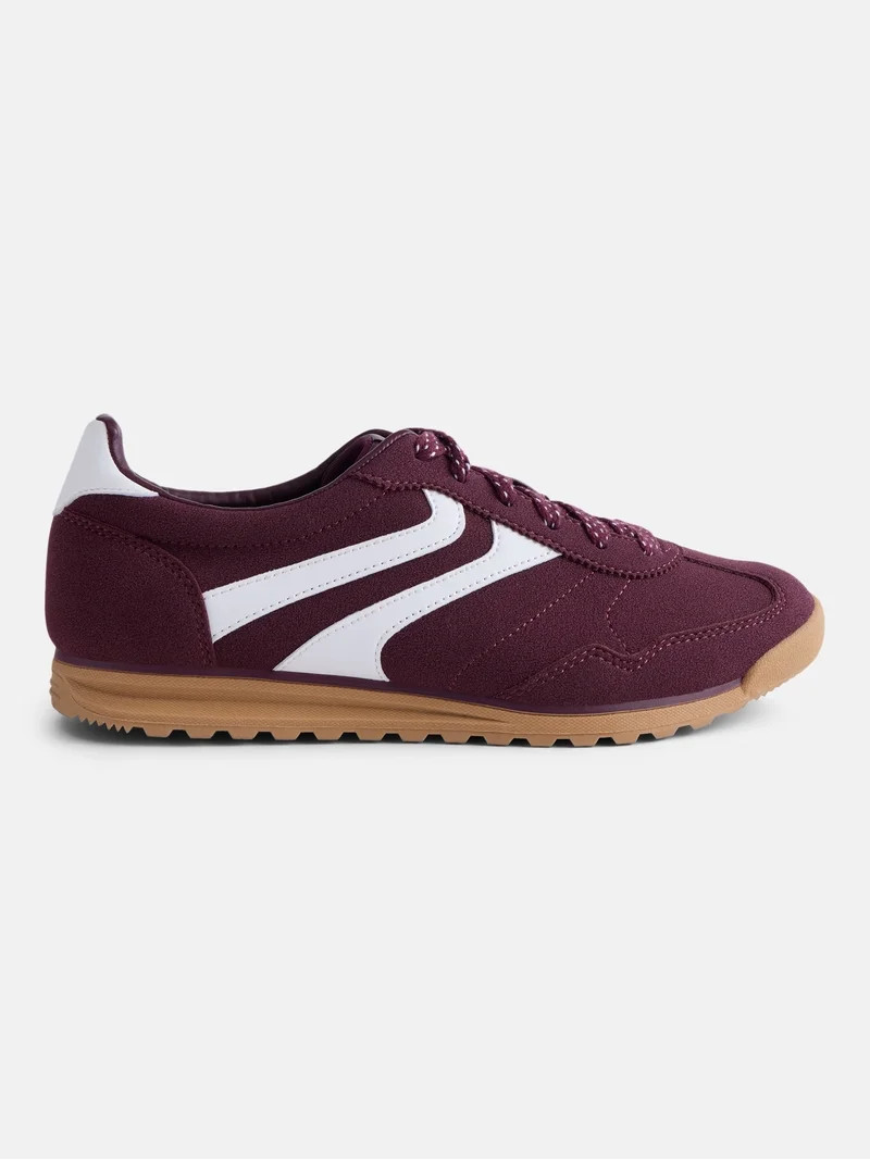 No Boundaries Women's Faux Leather and Suede Retro Inspired Lace Up Sneakers | Walmart (US)