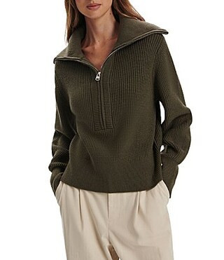 Varley Maura Half Zip Rib Knit Long Sleeve Sweatshirt - XS | Dillard's