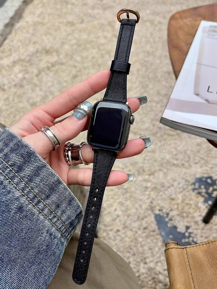 1pc Horseshoe Buckle Leather Watch Band Strap Compatible With 38/40/41/42/44/45/49mm Apple Watch ... | SHEIN