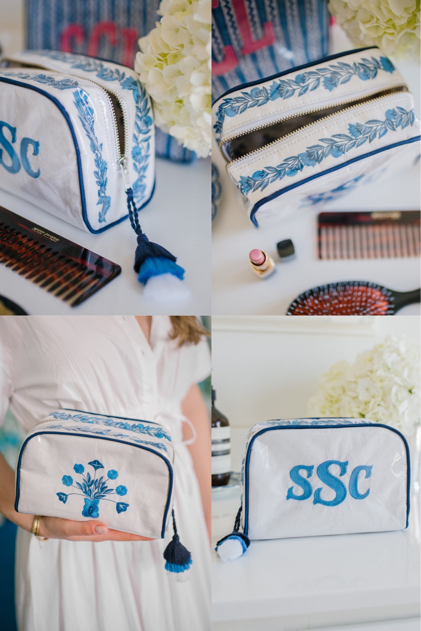 Named to honor my mostly companion, Henry! Just like Henry, this bag is small but mighty! The beautiful blue and white details are all hand-sewn. This bag is perfect for filling with lip glosses, hand sanitizer and more to toss in your tote. It’s also a great bag for traveling with jewelry and/or hair accessories. I also love using this for sunscreen. Both the interior and exterior are fully wipeable! 

#LTKstyletip #LTKitbag #LTKtravel