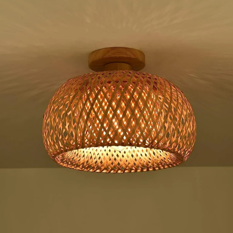 IC INSTANT COACH Rattan Semi Flush Mount Ceiling Light, Mini Bamboo Ceiling Light Fixture, Handma... | Walmart (US)