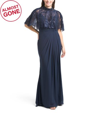 Sleeveless Gown With Embellished Cape | TJ Maxx