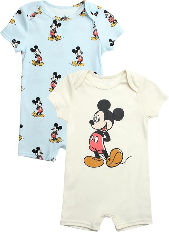 Disney Baby Boys Romper - 2 Pack Short Sleeve Baby Jumpsuit with Snap Closure - Cozy Baby Bodysui... | Amazon (US)
