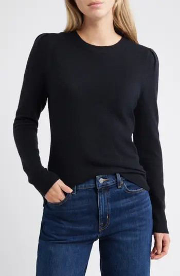 Caslon® Pointelle Detail Crewneck Sweater in Black at Nordstrom Rack, Size X-Small | Nordstrom Rack