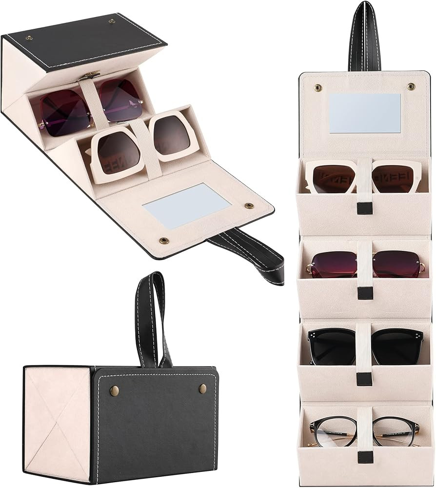 Muf Travel Sunglass Organizer 4/5 Slots,Sunglass Case for Multiple Sunglasses,Leather Glasses Cas... | Amazon (US)