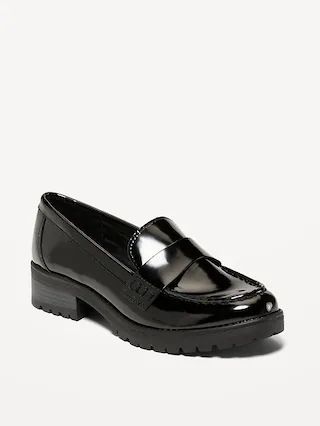 Faux-Leather Chunky-Heel Loafer Shoes for Women | Old Navy (US)