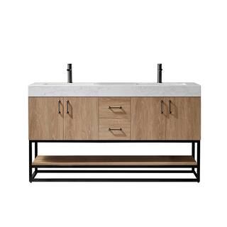 ROSWELL Alistair 60 in. W x 22 in. D x 33.9 in. H Bath Vanity in Oak with White Stone Vanity Top ... | The Home Depot
