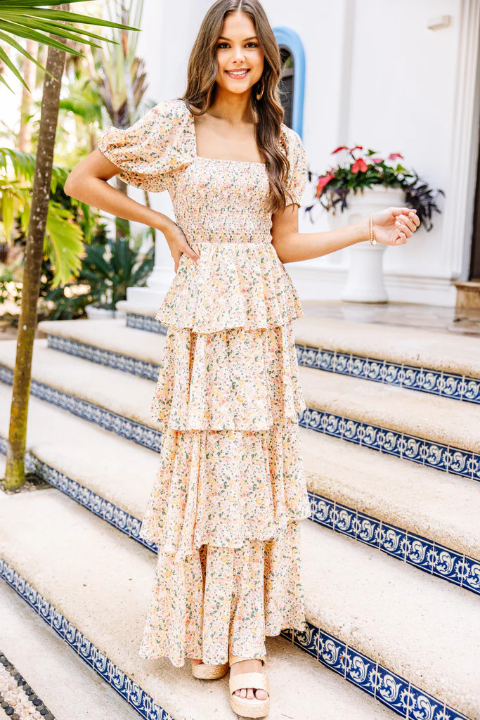 Under Clear Skies Yellow Ditsy Floral Maxi Dress | The Mint Julep Boutique