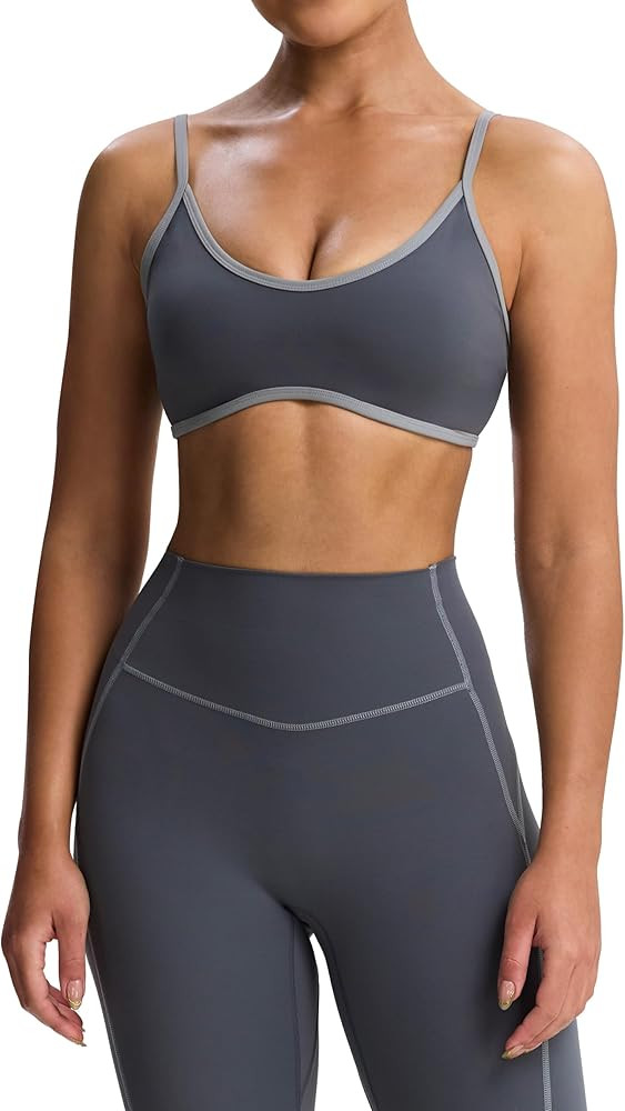 Aoxjox Women's Color Block Workout Sports Bras Fitness Lexi Lined Strappy Bra Athletic Yoga Crop ... | Amazon (US)