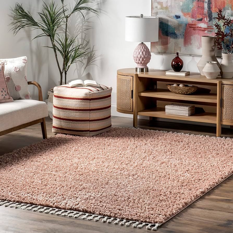 nuLOOM Neva Modern Tasseled Shag Area Rug, 7x9, Pink | Amazon (US)