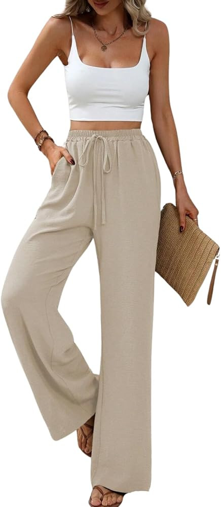 GTEUKTG High Waisted Wide Leg Palazzo Pants Trousers | Amazon (US)