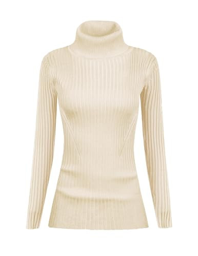 v28 Women Stretchable Turtleneck Knit Long Sleeve Slim Fit Sweater (XL,Ivory) | Amazon (US)
