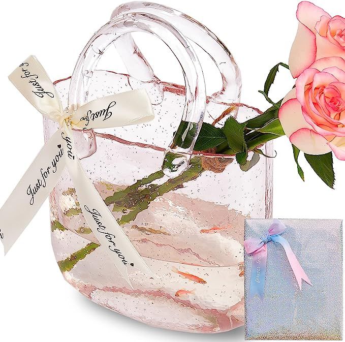 Glass Bag vase, Purse vase with Fish Bowl, Handbag Shape Flower vase - for Home Décor, enterpiec... | Amazon (US)