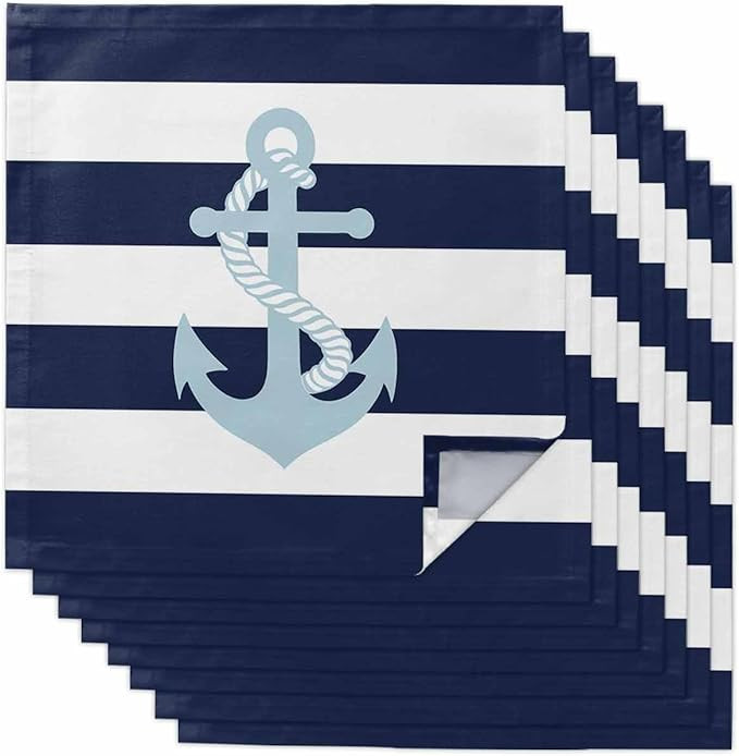 Light Blue Coastal Anchor Cloth Napkins Set of 8,Reusable Washable Napkins Cloth, Navy Blue White... | Amazon (US)