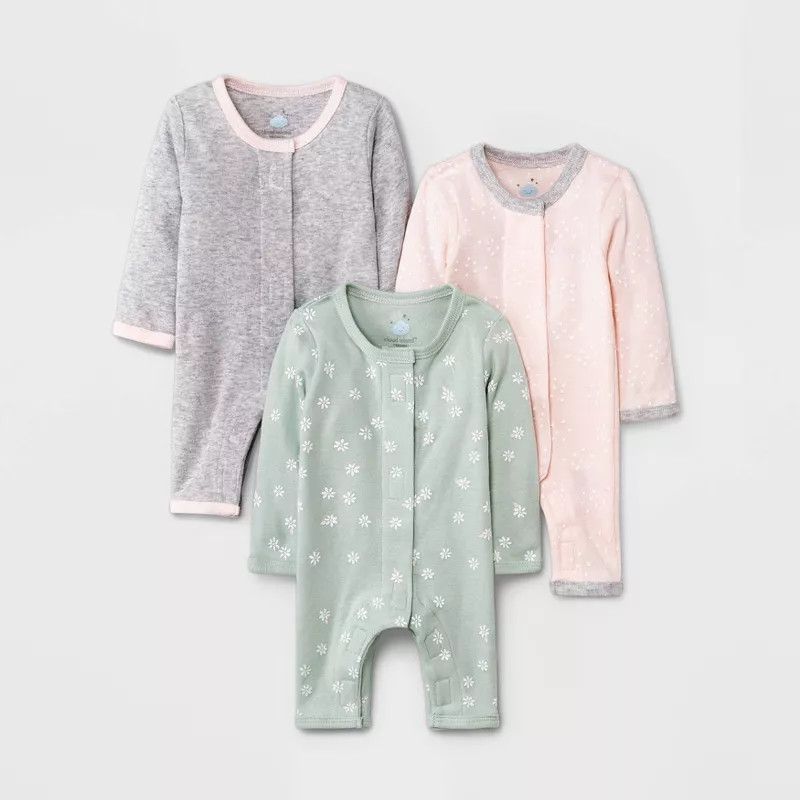 Baby Girls' 3pk Basic Romper - Cloud Island™ Green Preemie | Target