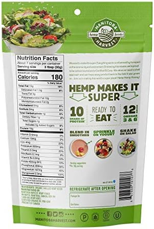 Organic Hemp Seeds, 7oz; 10g Plant Based Protein and 12g Omega 3 & 6 per Srv | smoothies, yogurt ... | Amazon (US)