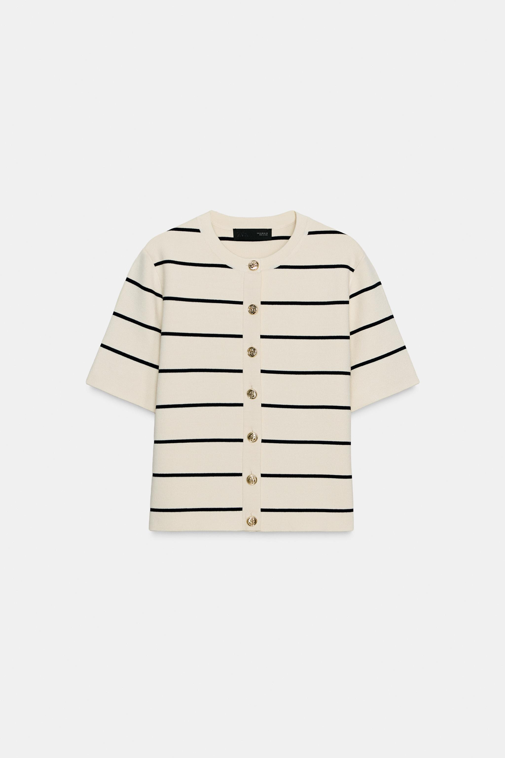 SHORT SLEEVE STRIPED CARDIGAN | Zara US