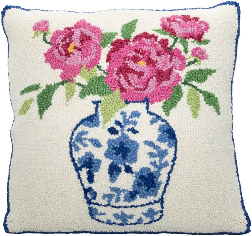Peonies Chinoiserie Vase Pillow - 16 inch Square Hook Throw Pillow for Couch or Dorm | Amazon (US)