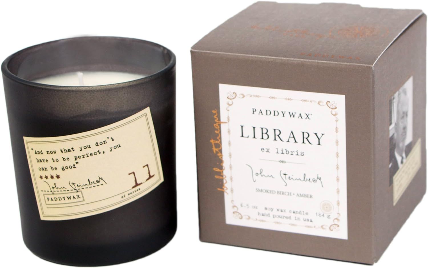 Paddywax Library Collection John Steinbeck Scented Soy Wax Candle, 6.5-Ounce, Smoked Birch & Ambe... | Amazon (US)