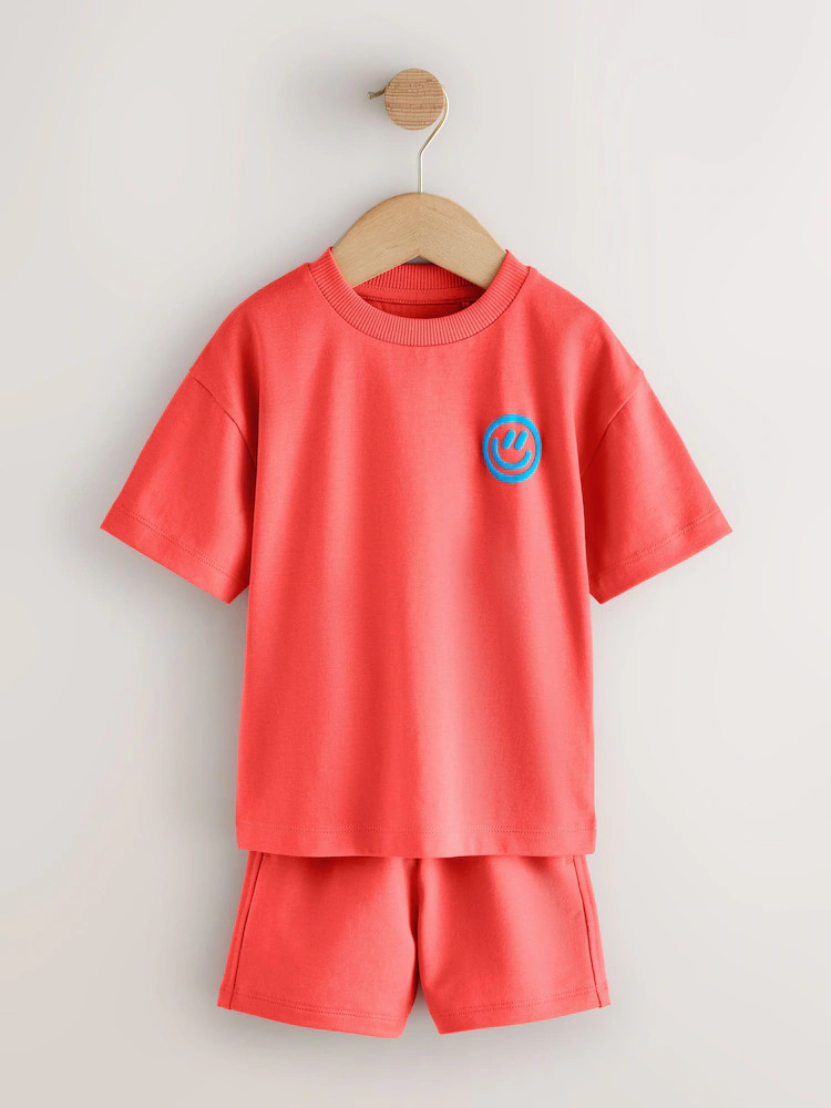 Coral/Aqua/Black Slogan Short Sleeve T-Shirt and Shorts Set 3 Pack (3mths-7yrs) | Next US