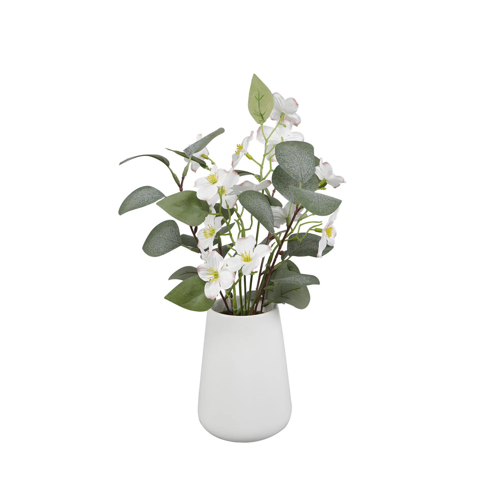 Flora Bunda 15" Artificial Floral and Eucalyptus Arrangement in Matte White Ceramic Vase - Walmar... | Walmart (US)