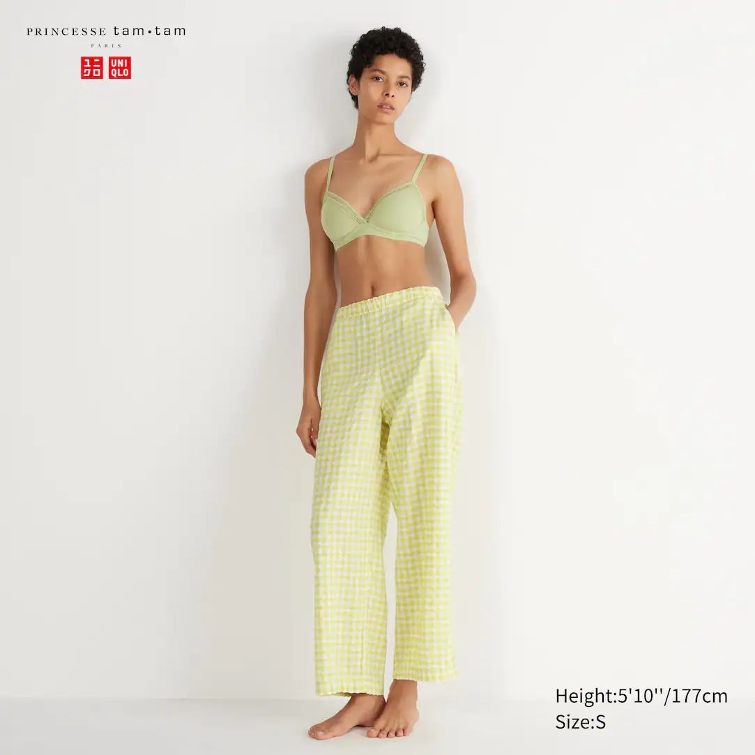 Seersucker Cotton Gingham Checked Easy Trousers | UNIQLO (UK)