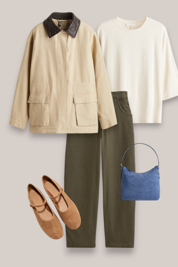 Easy early fall outfit 🤎 This cream barn jacket looks so good with olive pants, suede Mary Janes and an unexpected pop of blue. Such an easy way to wear the barn jacket trend for everyday.

#barnjacket #falloutfit #earlyfalloutfit #casualstyle #fallfashion

#LTKautumn #LTKstyletip #LTKshoes