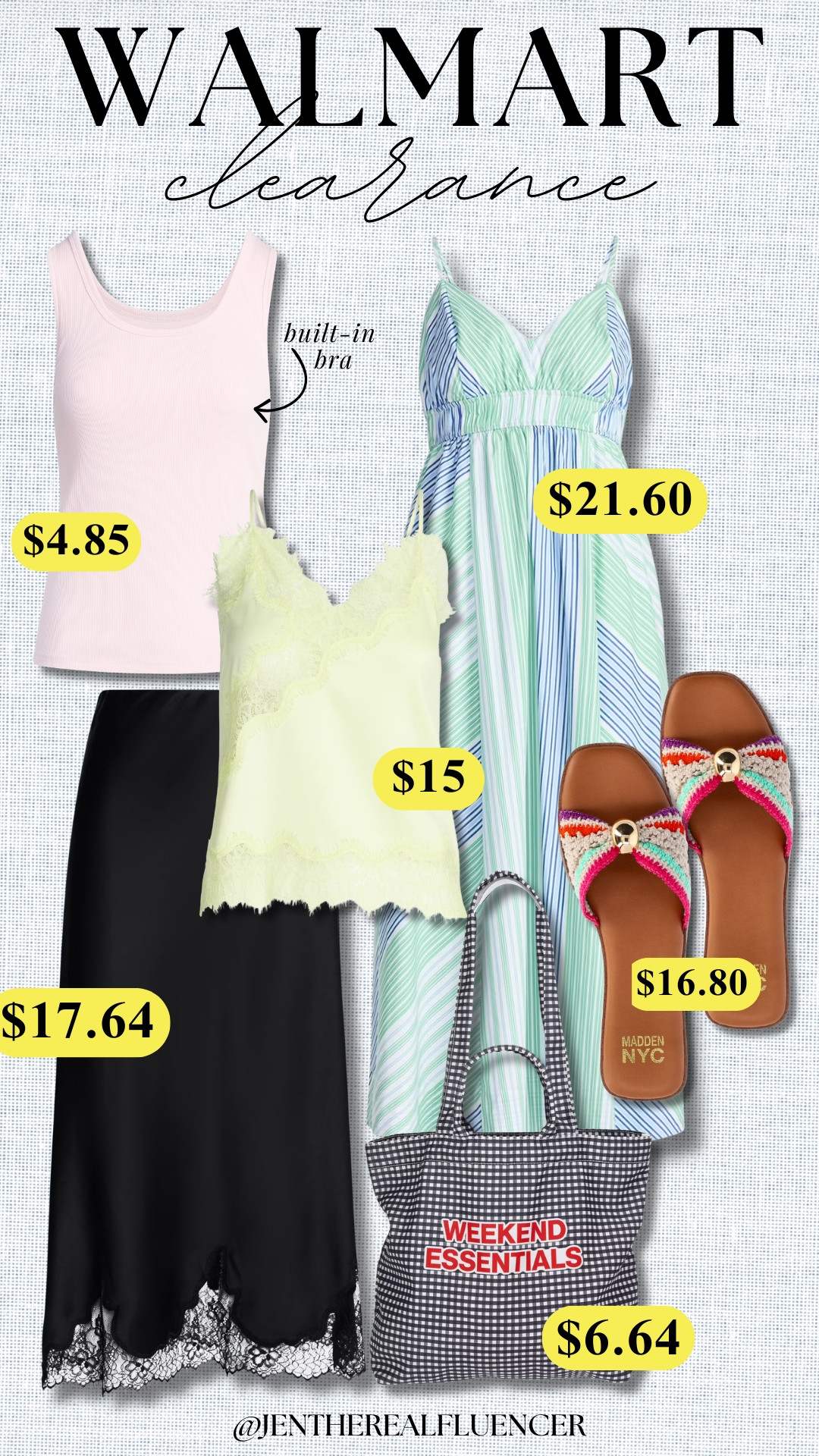 New Walmart Clearance

Pink Tank with Built-In Bra, Blue and Green Striped Sundress (Large-TTS), Citrine Lace Tank Top (XL-TTS), Color Striped Raffia Slides (Run Small), Weekend Tote Bag, Black Satin Lace Skirt (Large- TTS)  

 #LTKSaleAlert #LTKWorkwear #LTKTravel
