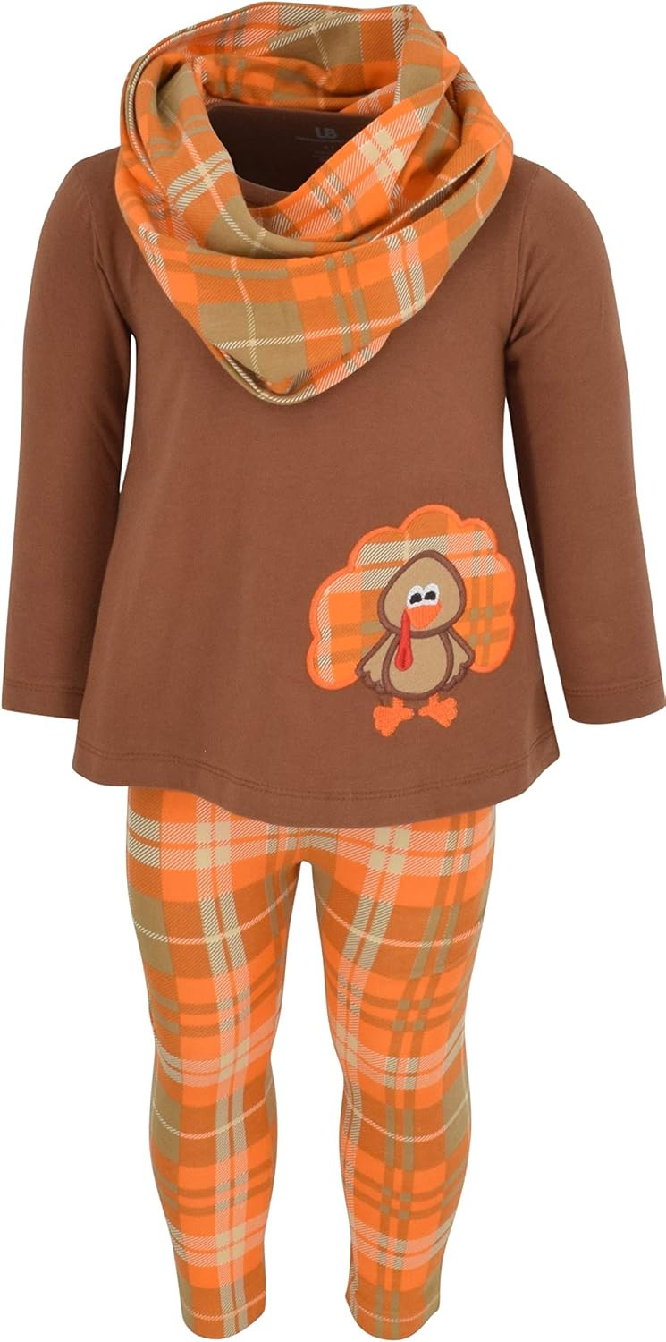 Unique Baby Girls Kids Toddler 3pc Outfit Set Long Sleeve A-Line Tunic Top Leggings and Scarf | Amazon (US)