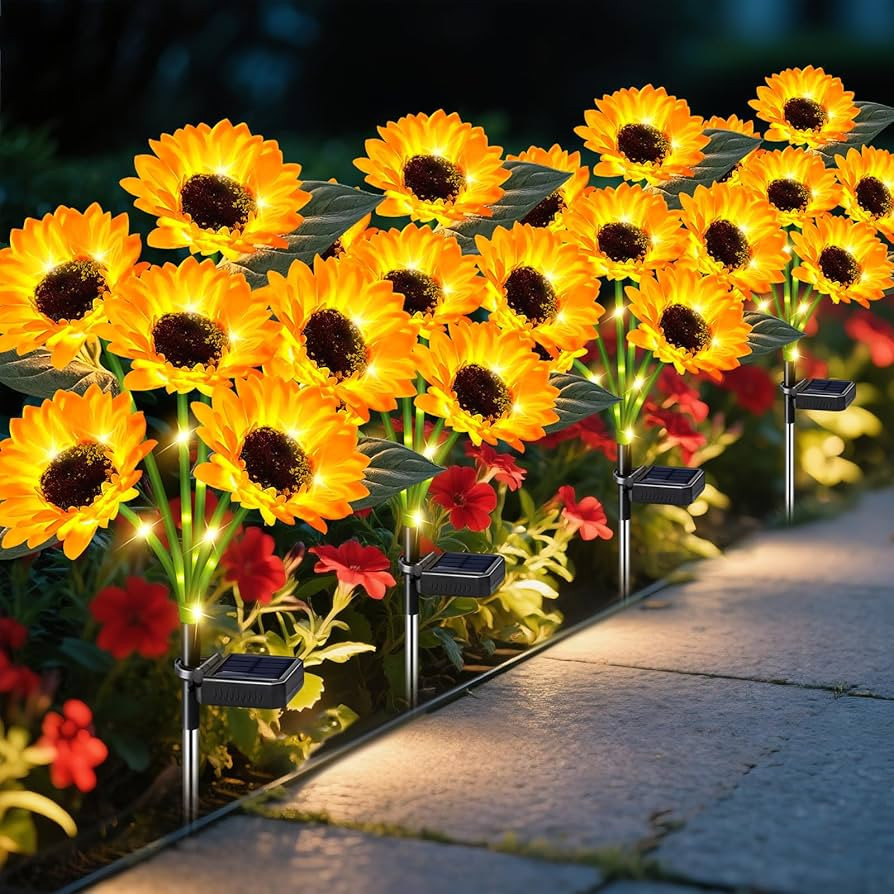 Sunflower Solar Lights Outdoor Decor, 4 Pack Solar Garden Decor 24 Waterproof Solar Sunflower Out... | Amazon (US)
