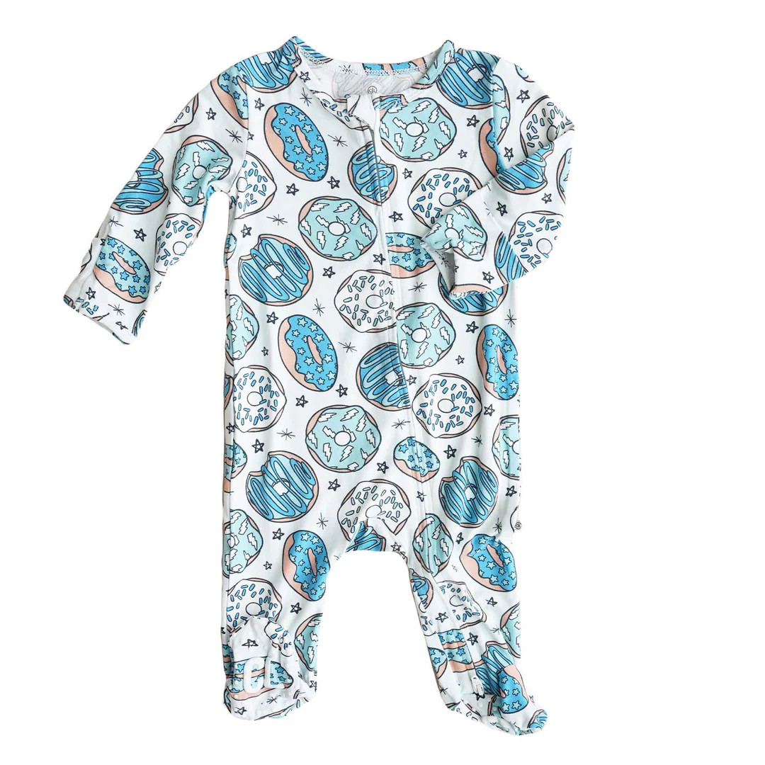 Donut Shop Zipper Footie | Blue | Caden Lane