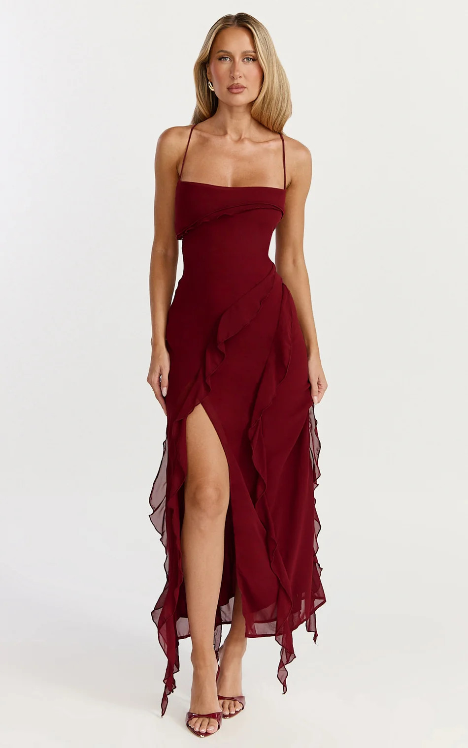 Ruffle Detail Dress in Wine | Showpo (US, UK & Europe)