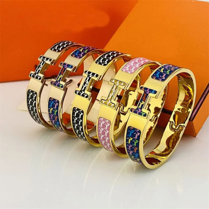 2023SS Bangle Bracelets Fashion Stainless Steel Open For Women Gold Geometric Colorful Enamel Pai... | DHGate