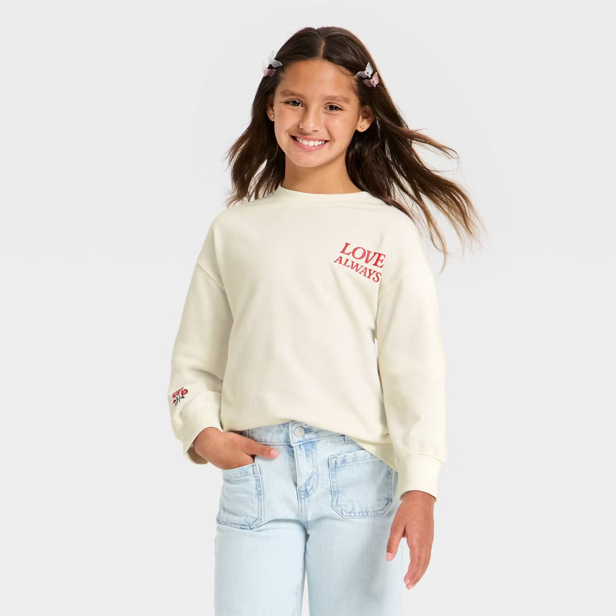 Girls' French Terry Valentine's Day Pullover Sweatshirt - Cat & Jack™ | Target