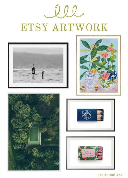 Gallery wall - black and white photographs - Etsy artwork - tennis art photography - floral artwork print - vintage matchbook art 

#LTKHome