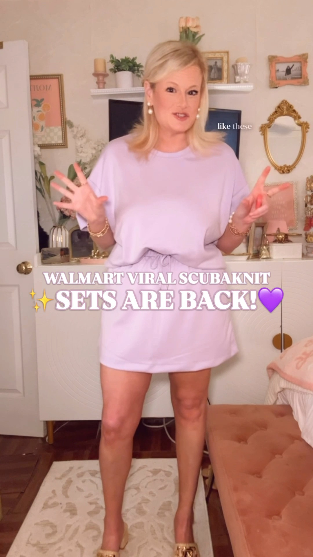 Walmart Scubaknit set, lilac matching set, Spanx Air Essentials look for less

The Walmart Scubaknit skirt set is back, and this lilac one has that smooth, elevated, Spanx Air Essentials feel without the Spanx price tag.

This is one of those matching sets that makes getting dressed almost suspiciously easy. The boxy short sleeve top and pull-on mini skort give you a full outfit in five seconds, but the Scubaknit fabric is chefs kiss. 

The skirt has built-in shorts, a drawstring waist, pockets, and that sporty preppy vibe that works for summer errands, travel days, airport outfits, vacation outfits, walking outfits, casual lunches, school pickup, weekend plans, and comfortable outfits. 

The pieces are sold separately, which makes the sizing much better. I did a large in the top and a medium in the skirt.

The lilac is the part that makes this feel fresh for summer. It is soft, feminine, easy to style, and so cute with white sneakers, sandals, a denim jacket, gold hoops, a belt bag, a baseball cap, or a sweatshirt tied over your shoulders.

If you like Spanx Air Essentials sets, sporty matching sets, elevated loungewear, Walmart fashion finds, summer athleisure, and comfortable outfits that still feel pulled together, this one is worth grabbing while the lilac is in stock.

If you’re searching for Walmart Scubaknit set, Walmart matching set, Spanx Air Essentials look for less, Spanx Air Essentials dupe, Spanx dupe, lilac matching set, skirt set women, skort set women, two piece set women, airport outfit women, travel outfit women, vacation outfit women, summer athleisure outfit, sporty preppy outfit, elevated loungewear women, casual summer outfit, walking outfit women, comfy chic outfit, Walmart fashion finds, or affordable matching sets, this set is such a good find.

#LTKFindsUnder50 #WalmartFinds #WalmartStyle #MatchingSet #AirportOutfit #TravelOutfit #Athleisure #SpanxDupe #LookForLess #SummerOutfit

#LTKSeasonal #LTKActive #LTKTravel