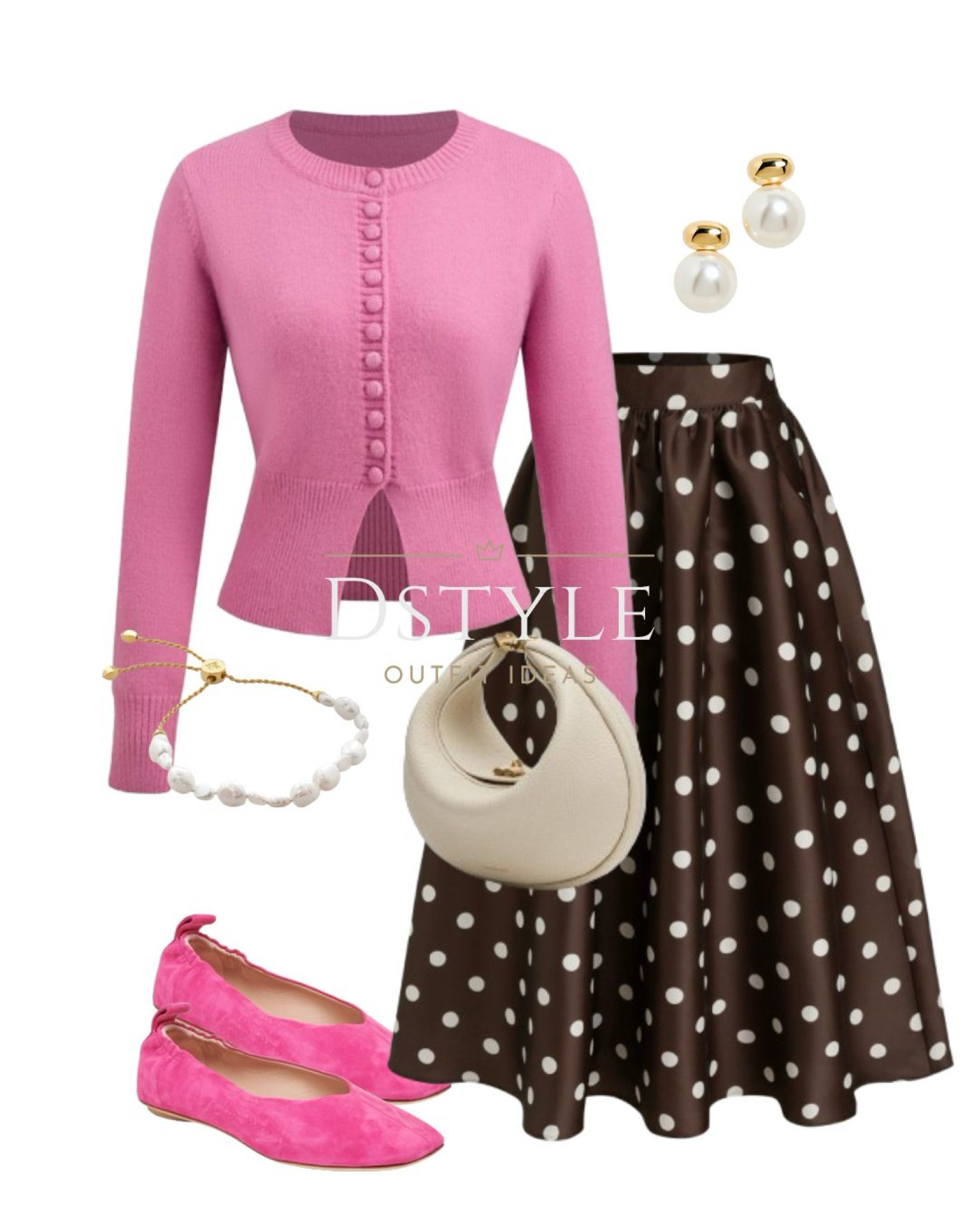Pink cardigan, brown polka dot maxi skirt, fuchsia suede ballet flats, Songmont Luna bag (ivory)
Spring outfit, spring style, workwear, office look 

 

#LTKStyleTip #LTKWorkwear #LTKShoeCrush