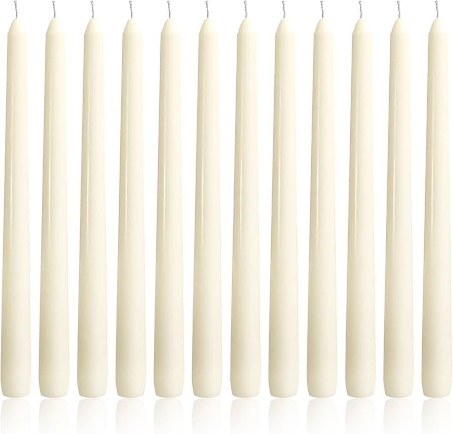OSHINE 12 Pack Ivory Taper Candles Long Taper Candle 10 Inch Dripless Unscented Smokeless & Emerg... | Amazon (US)