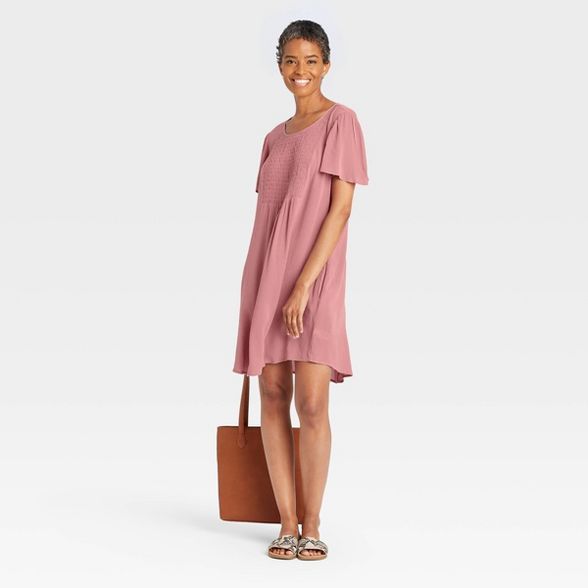 Women's Short Sleeve Smocked Front Shift Dress - Knox Rose™ Pink | Target