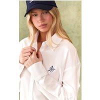 White Embroidered Long Sleeve Shirt, White | PrettyLittleThing IE