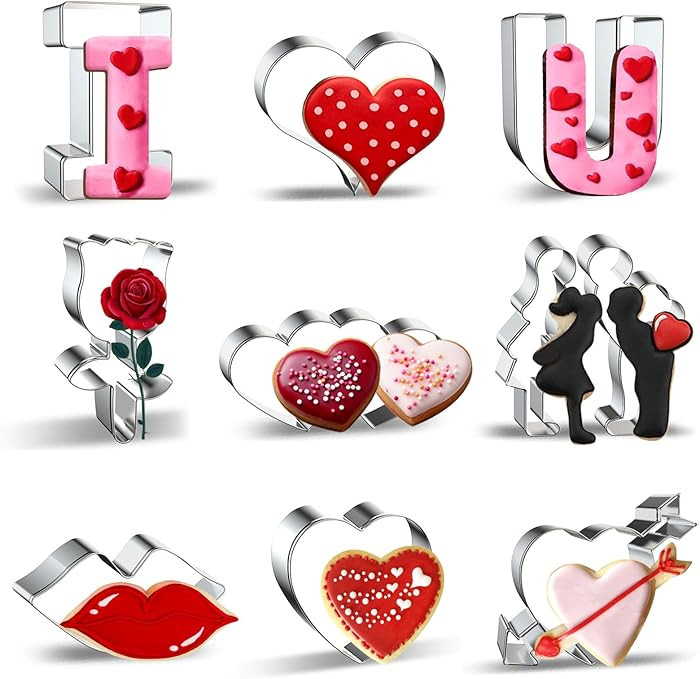 9 Pieces Valentine's Day Cookie Cutters Set, Mini Stainless Steel Romantic Cookies Cutter include... | Amazon (US)