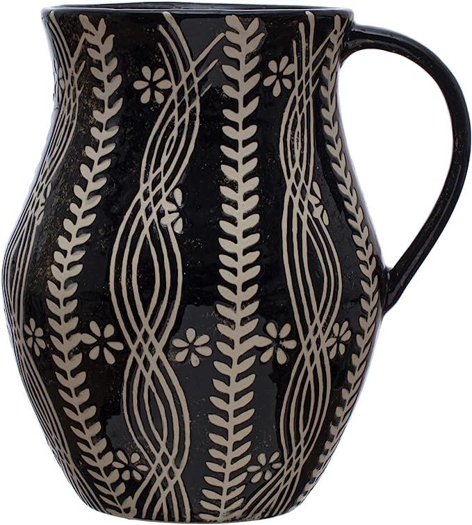 Creative Co-Op Stoneware Wax Relief Botanicals, Black and Natural Pitcher | Amazon (US)