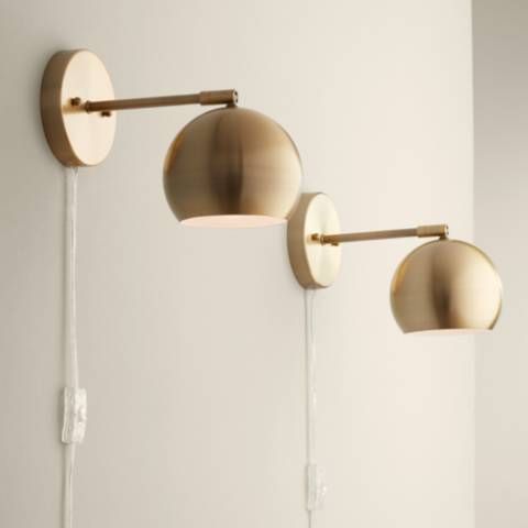 Selena Brass Sphere Shade Pin-Up LED Wall Lamps Set of 2 | LampsPlus.com